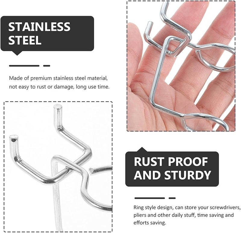 Metal Pegboard Hooks 5pcs Double Ring Screwdriver Holder Tool Rack Garage Workshop Storage - Image 3